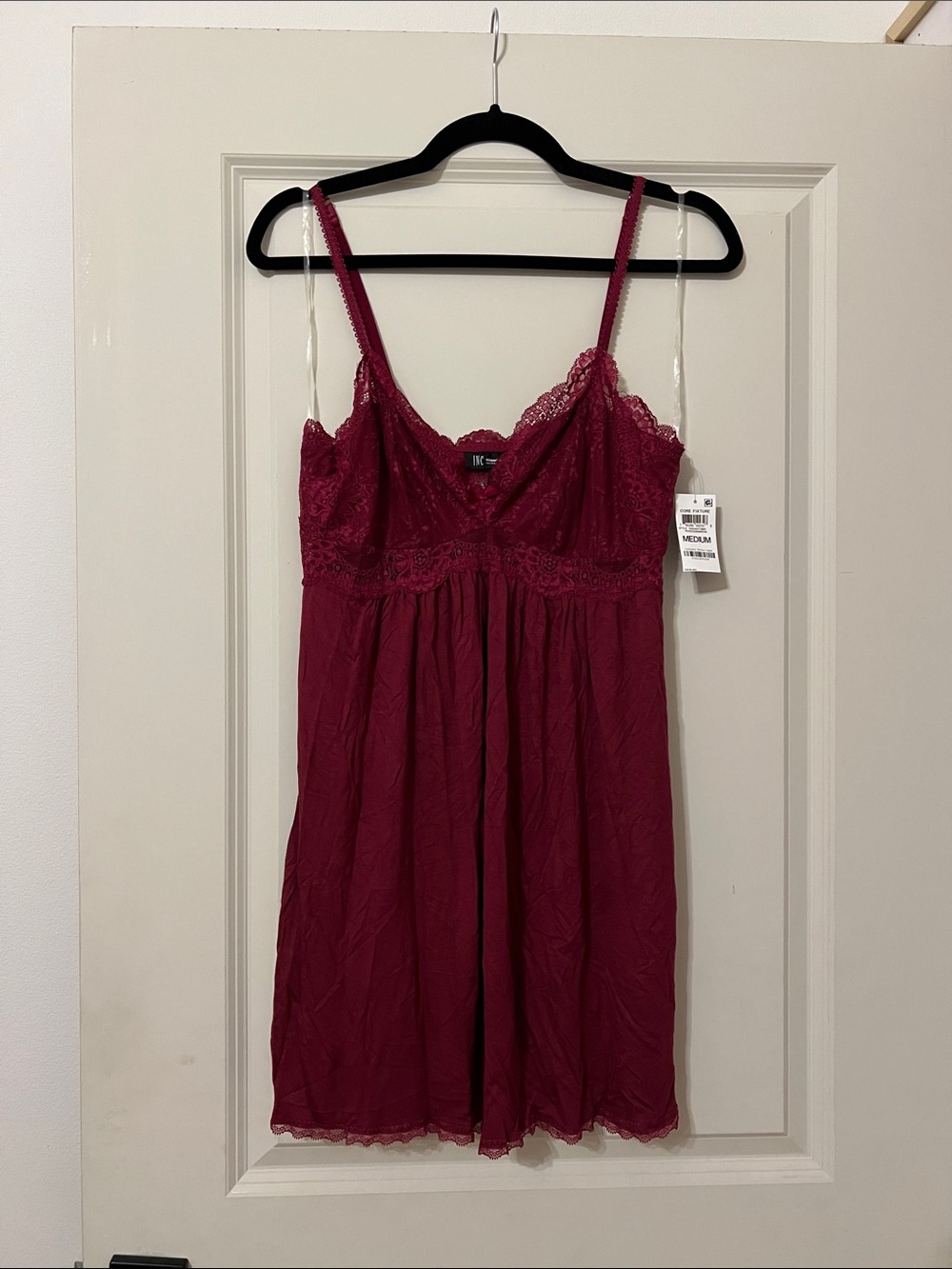NWT Lace-Trim Burgundy Chemise with Adjustable Straps